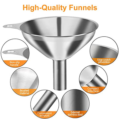 Minimalist Metal Stainless Steel Funnel, Large Medium Small Funnel Set of Essentials