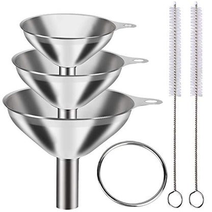 Minimalist Metal Stainless Steel Funnel, Large Medium Small Funnel Set of Essentials